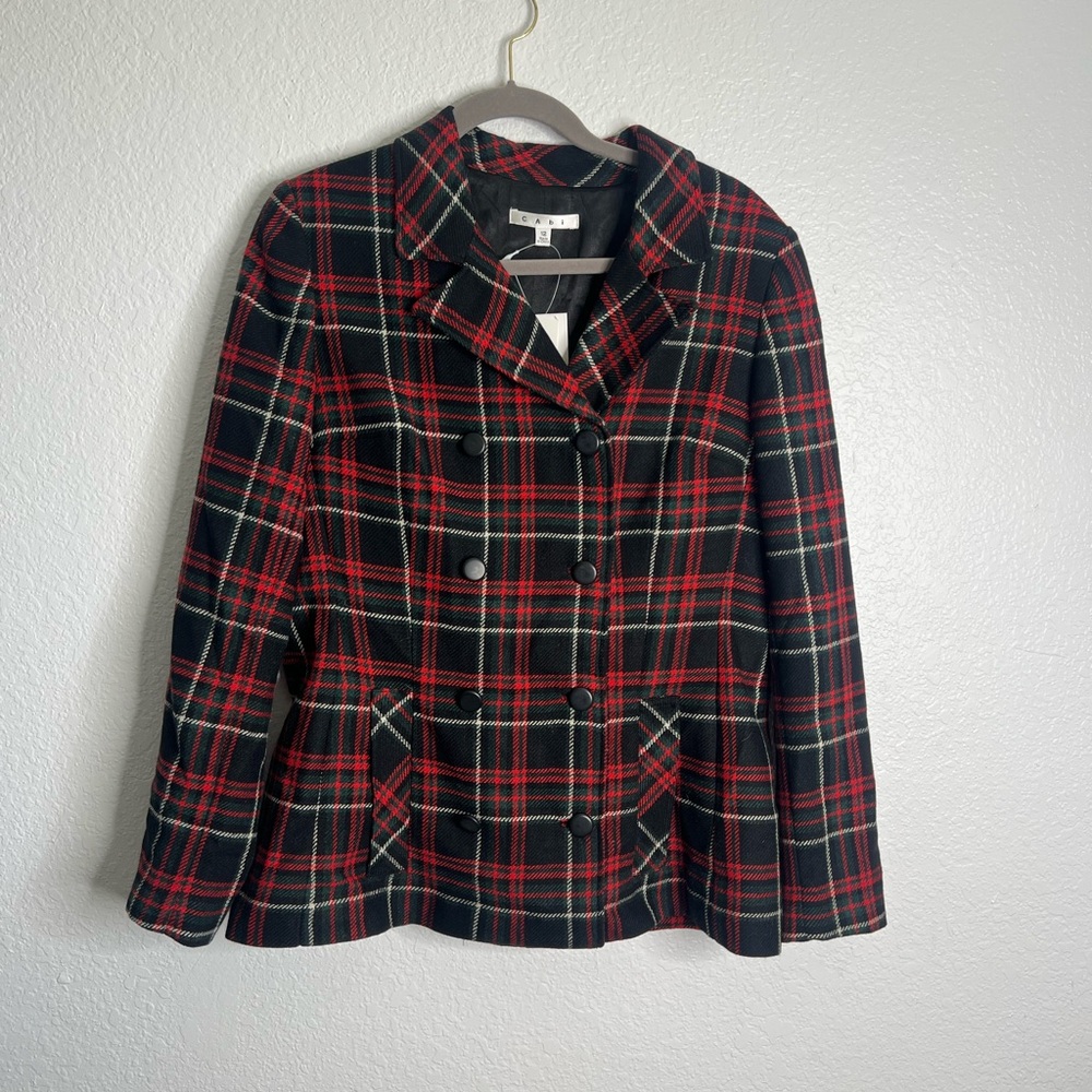 NWT Cabi Red, Black and White Plaid Blazer Size 12